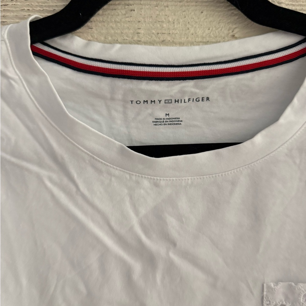 Tommy Hilfiger White Crew Neck T-Shirt with Red & Navy Trim